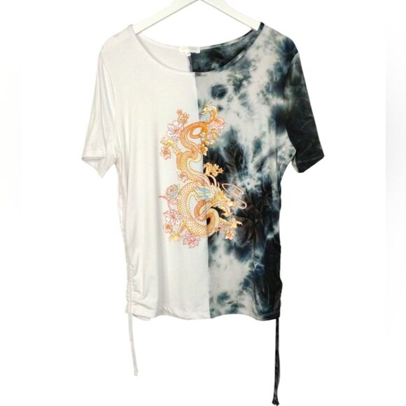 Riley & James Tie Dye Dragon Print Runched Sides Top size 2X - Picture 3 of 14